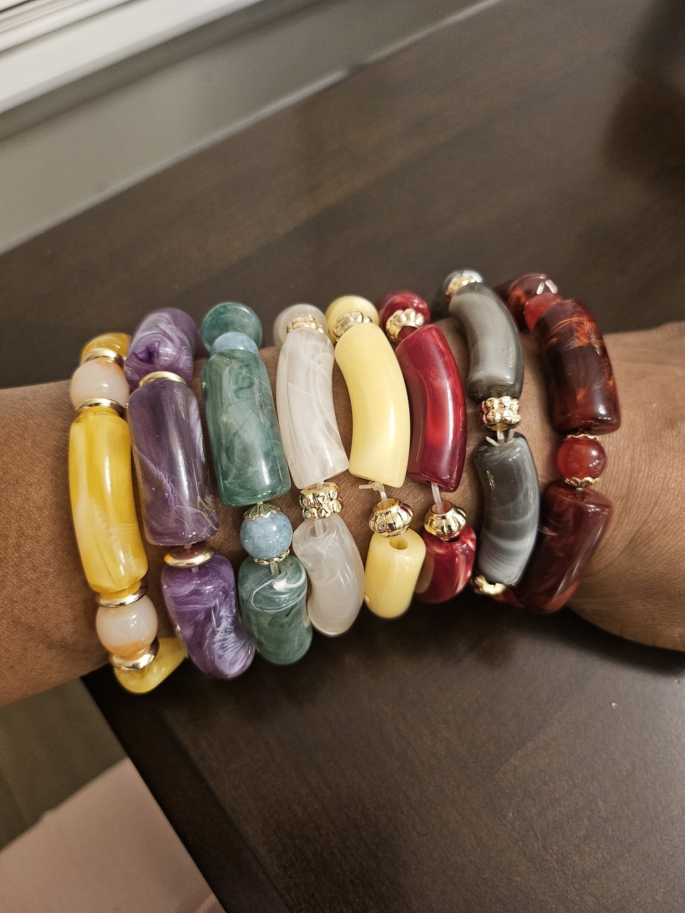 Multicolor Resin & Gold Accent Women's Stretch Bracelets